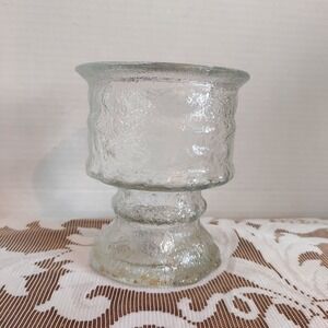 Crisa USA Vintage Textured Ice Glass Pedestal Vase Candle Holder Brutalist 5x4.5